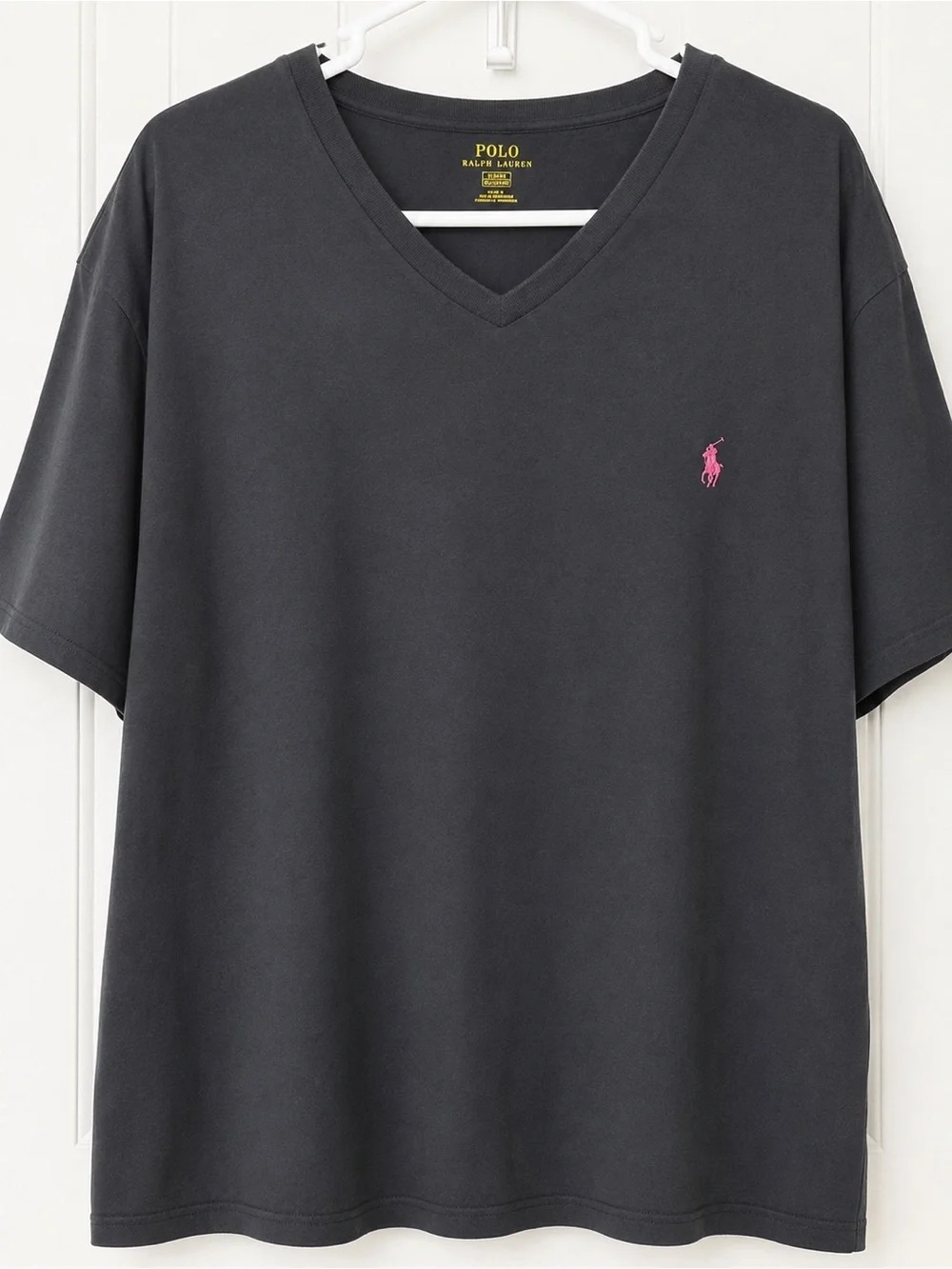 Polo Ralph Lauren Black V-Neck Tee Pink Pony Logo Size 3XB
